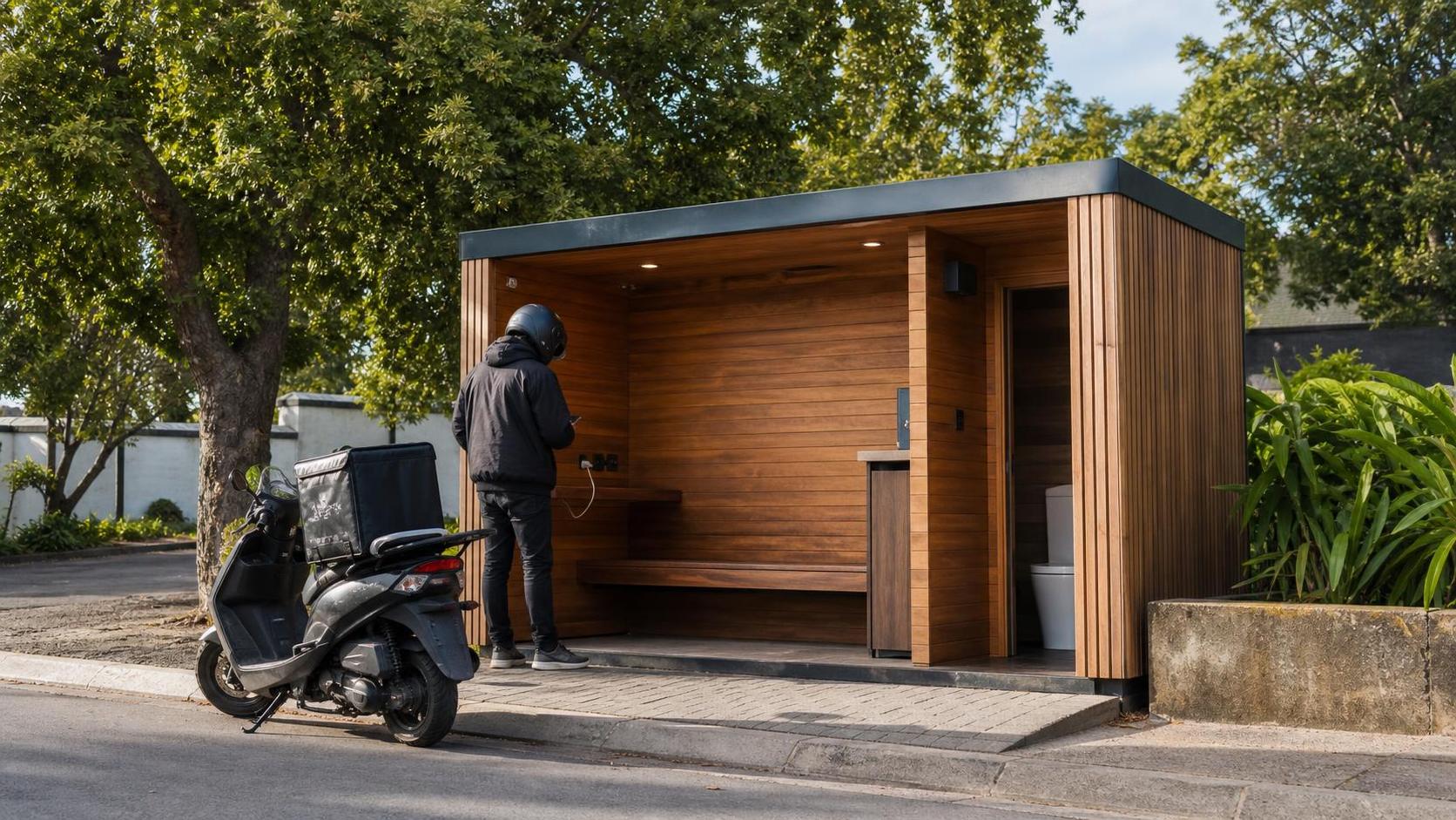 CitiPods Gives Constantia Delivery Drivers A Toilet, Charger And Bench